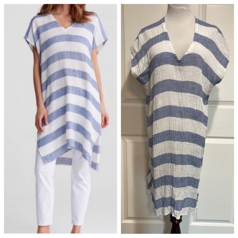 Eileen Fisher Chambray 100% organic Linen Crinkle Tunic top blouse dress